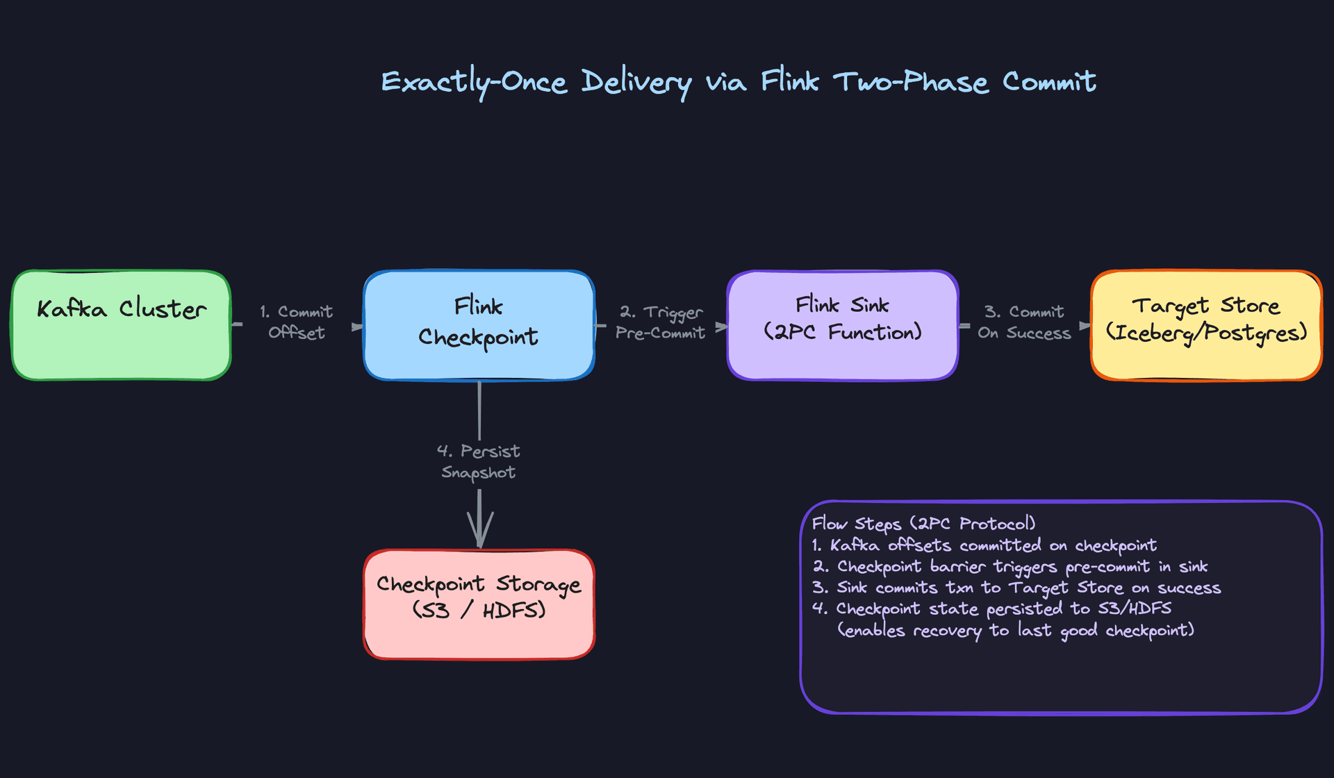 Exactly-Once Delivery via Flink Two-Phase Commit