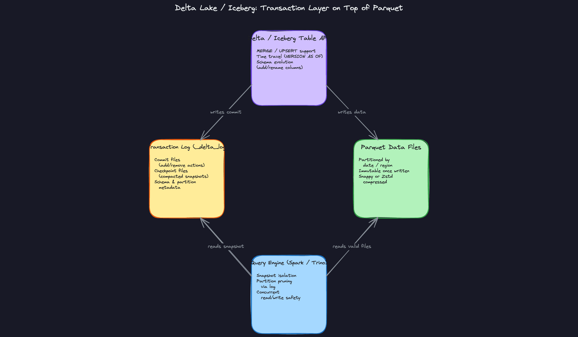 Delta Lake / Iceberg: Transaction Layer on Top of Parquet